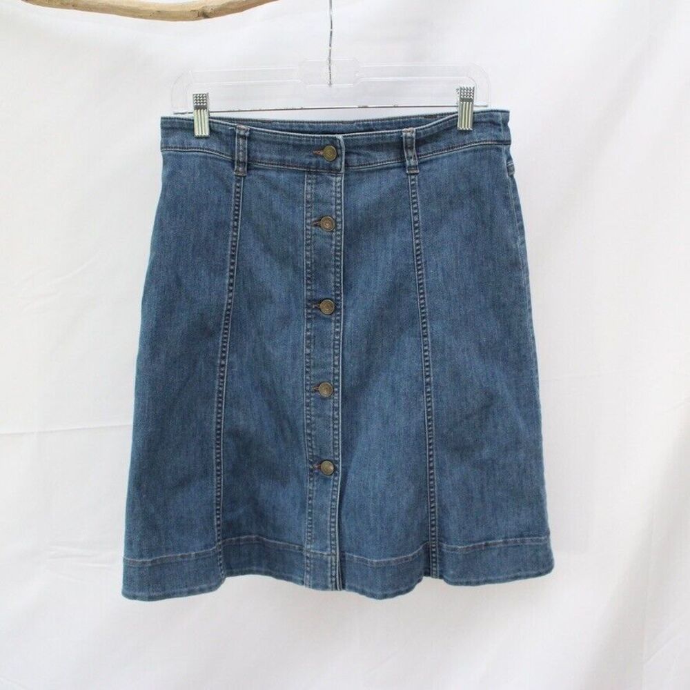 Chaps Button Front Blue Jean Skirt Size 6 Petite Denim Skirt Paneled